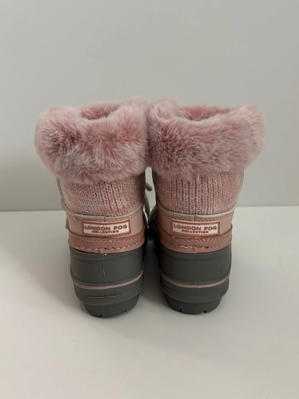 London Fog Baby Girls Pink Faux Fur Two Tone Lace Up Snow Rain Boot Toddler Sz 5